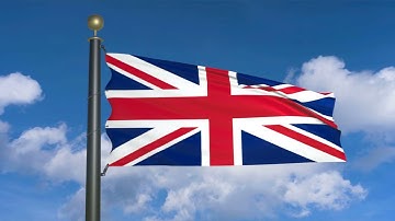 Flag of the United Kingdom waving in the wind (moving clouds)