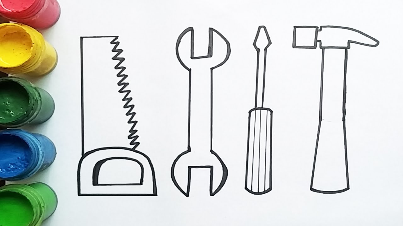 Simple tools set drawing step by step