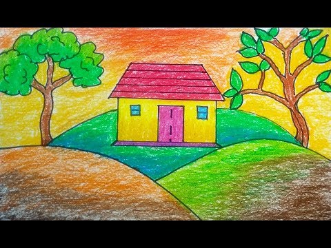 How to Drawing scenery | scenery of house & mountain | Learn Drawing ...