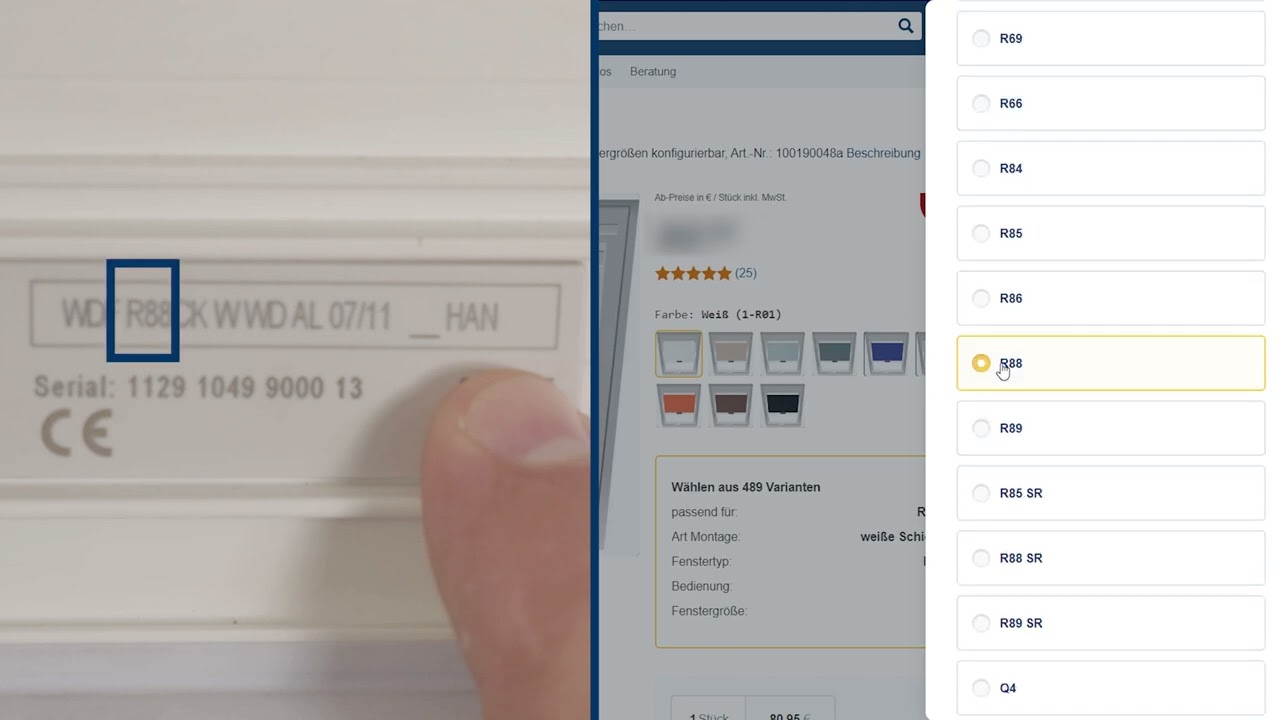 Typenschild am Roto Dachfenster für passende Rollos finden