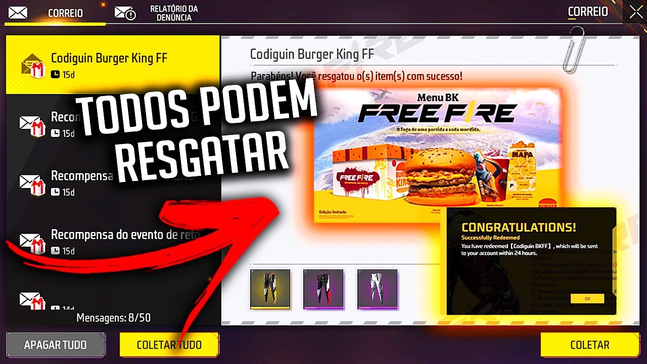 Obtenha códigos infinitos para recompensas gratuitas no Free Fire com a  parceria do Burger King. — Eightify