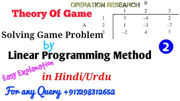 Solving Game Problem by Linear Programming Method Hindi/Urdu|Simplex method for finding value ofGame