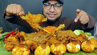 3 HUGE SPICY MUTTON LEG PIECE CURRY, SPICY SCHEZWAN FRIED RICE AND EGG WITH QUAIL CURRY EATING
