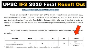 UPSC 2020 Indian Forest Service (IFS) Final Results out 2020 | UPSC IFS EXAMINATION, 2020 #UPSC #IFS