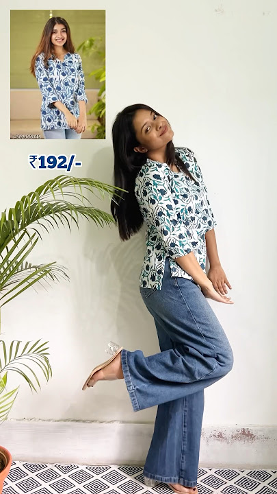 Short kurti with flared jeans 🌸Comment for the links 📌 #fashion #shortkurti #summerkurtahaul #ootd