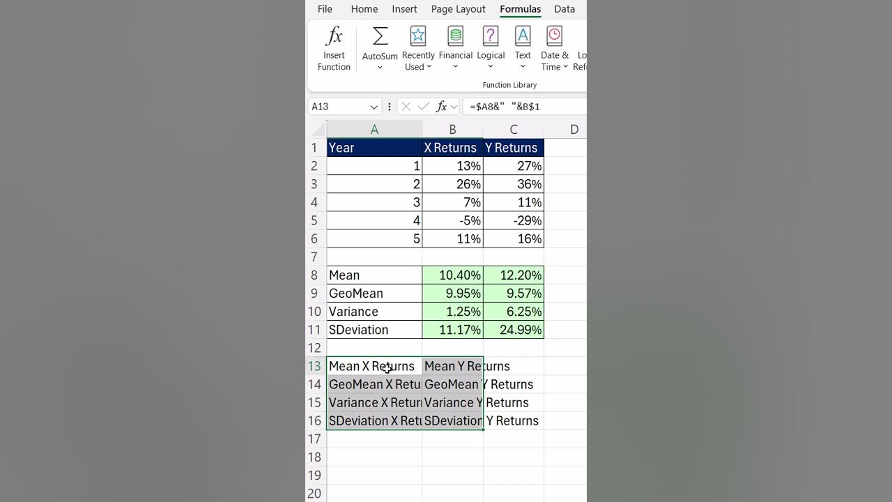 Create Column of 8 Excel Text Formulas from Rectangle Range with Single