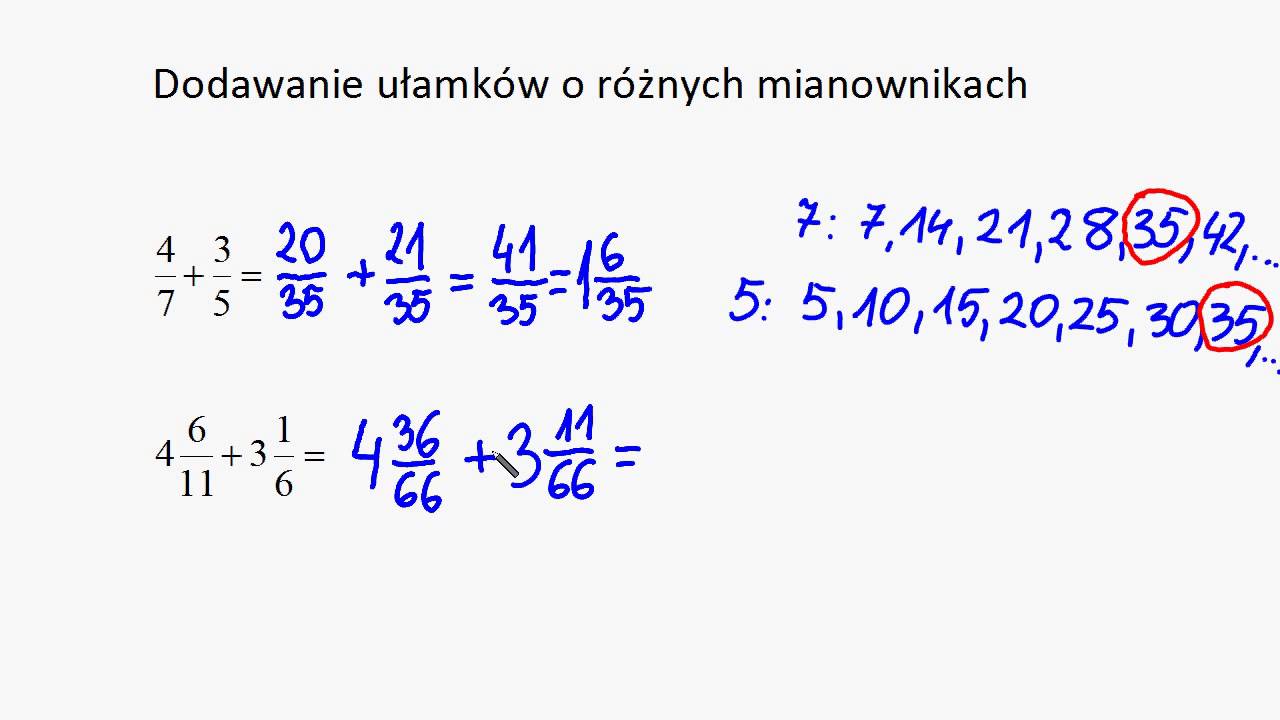 Dodawanie Ulamkow Zwyklych O Roznych Mianownikach Dodawanie ułamków o różnych mianownikach - YouTube