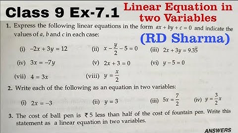 RD Sharma Ex 7.1 Q1 to Q3 Solutions for Class 9 Maths Chapter 7 Linear Equations in two Variables