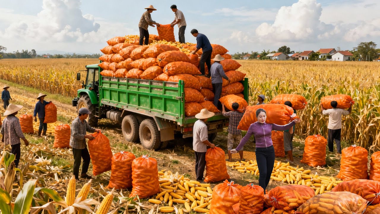 Use Truck to Buy and Transport 3000KG Corn from Farmers to Sell | Tieu Hue Daily