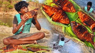Primitive Technology: Finding fish and cooking Eating delicious Hunter Coking