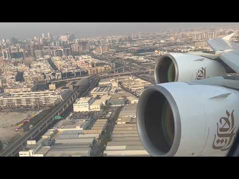 Emirates A380 Takeoff Dubai DXB Engine View 