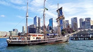 Sydney harbour views from Campbells cove | Historic southern swan three-masted ship