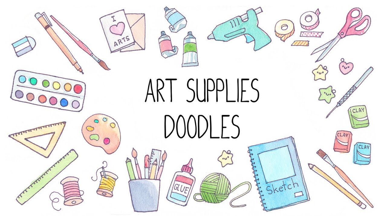 Art Supplies Doodles – Cute Doodles & Watercolor Ideas 