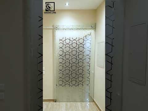 باب جرار زجاج 10 مم سيكوريت صنفره رسومات   اعمال زجاج واجهات زجاجيه