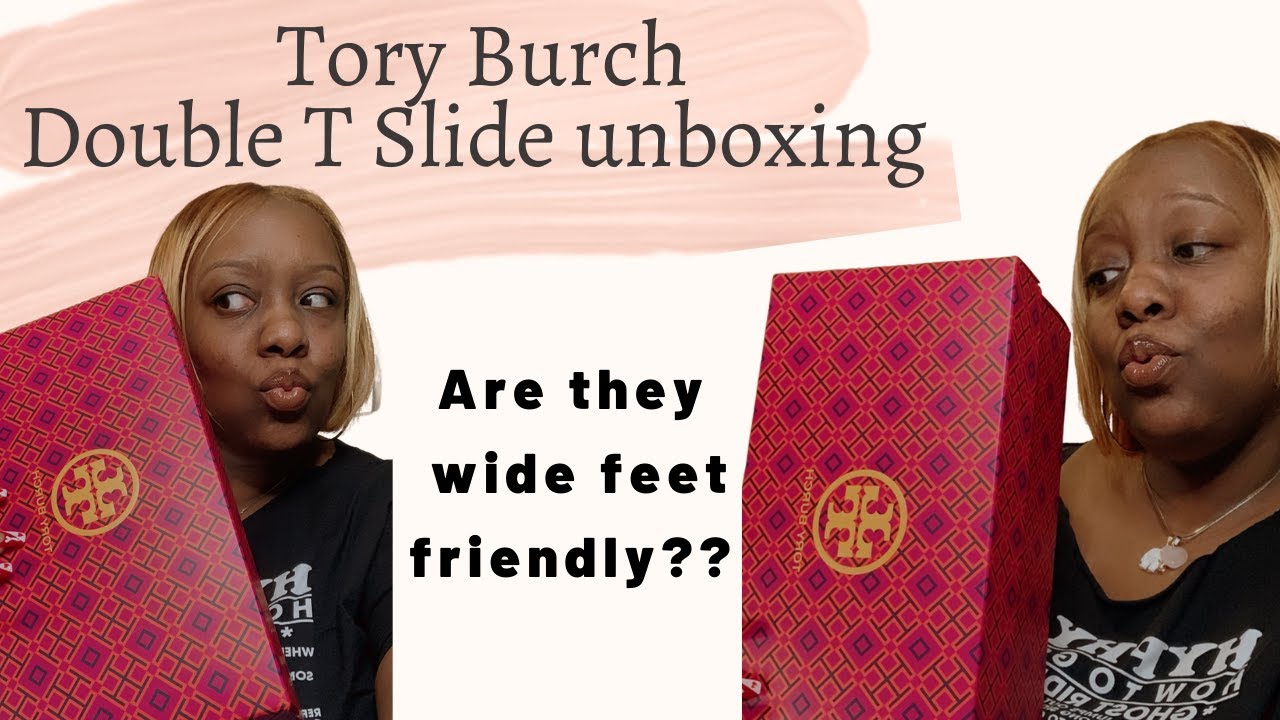 Tory Burch Double T Slide Sandal Unboxing || Are they wide feet friendly??  - YouTube