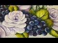 Pintura em tecido de rosas e uvas  Luciana Dalponte