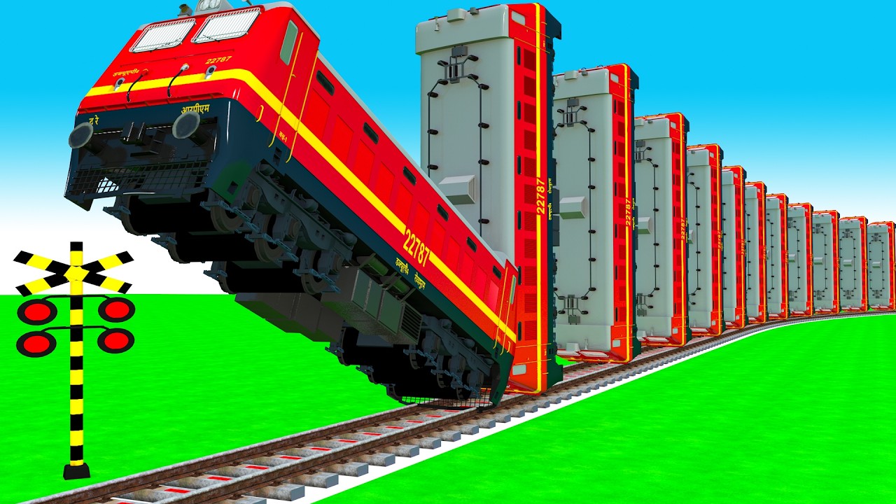 【踏切アニメ】あぶない電車 空中 2 TRAIN DOMINOES 🚦 Fumikiri 3D Railroad Crossing Animation 2026 #1million #3