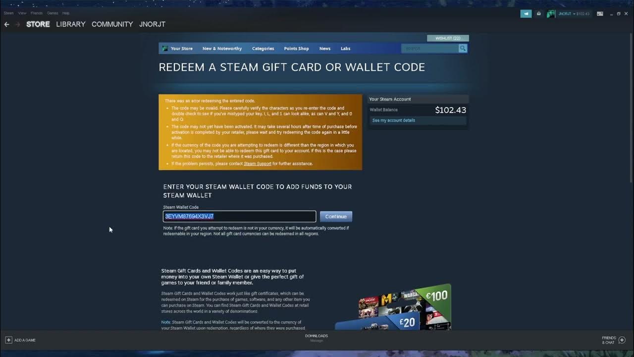 Redeeming A 20 Steam Wallet Card Code On Steam YouTube