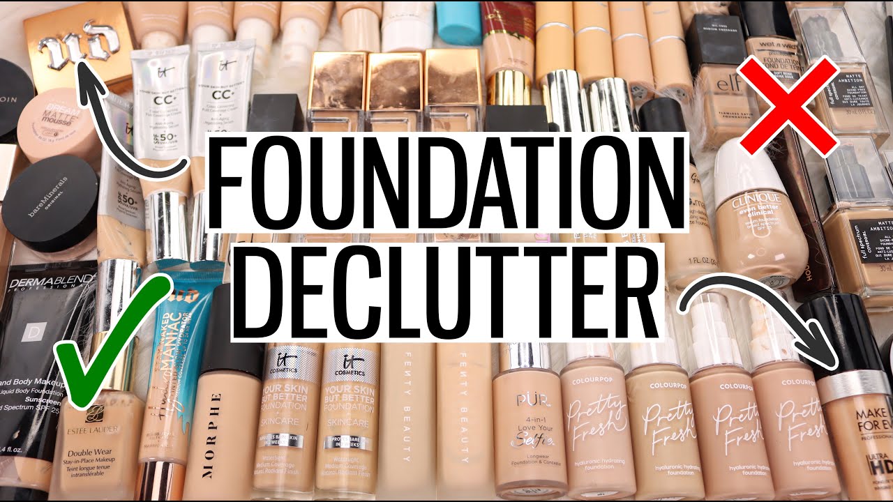 HUGE FOUNDATION COLLECTION DECLUTTER 2021 😱 GETTING RID OF MY MAKEUP!