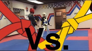 TAEKWONDO SPARRING YELLOW BELT VS RED BELT SPARRING/FIGHTING