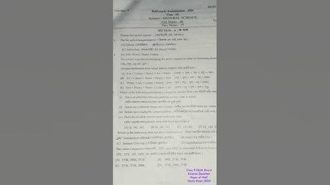 Class 9 SEBA Board Science Question paper English Medium of Half yearly exam 2024.