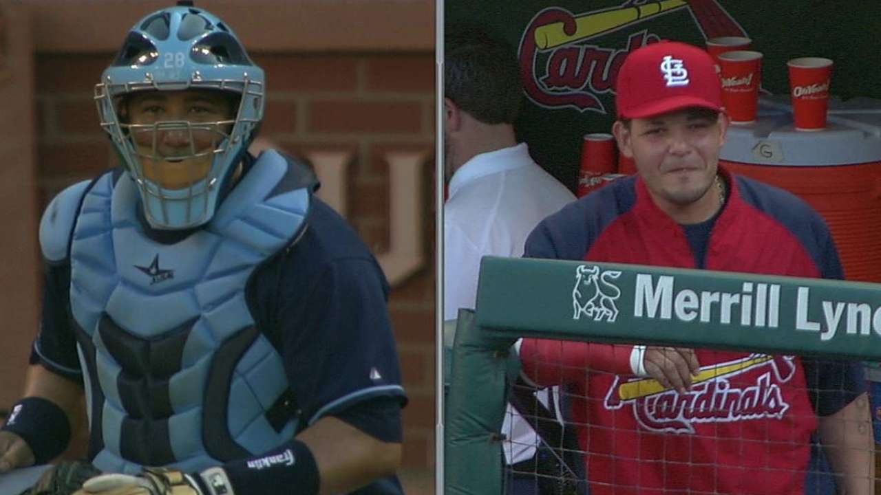 Yadier Molina leaves crackers for his brother, Jose, at the plate