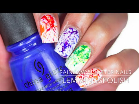 Rainbow Splatter Nails | LEMMINGSPOLISH - YouTube