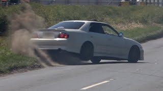 Toyota Chaser Loses Control!!!  Japanese Cars Leaving a Car Show in Style!!!