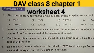DAV Class 8 chapter 1 worksheet 4 ।। Class 8 chapter 1 worksheet 4 dav public school ।। Square root