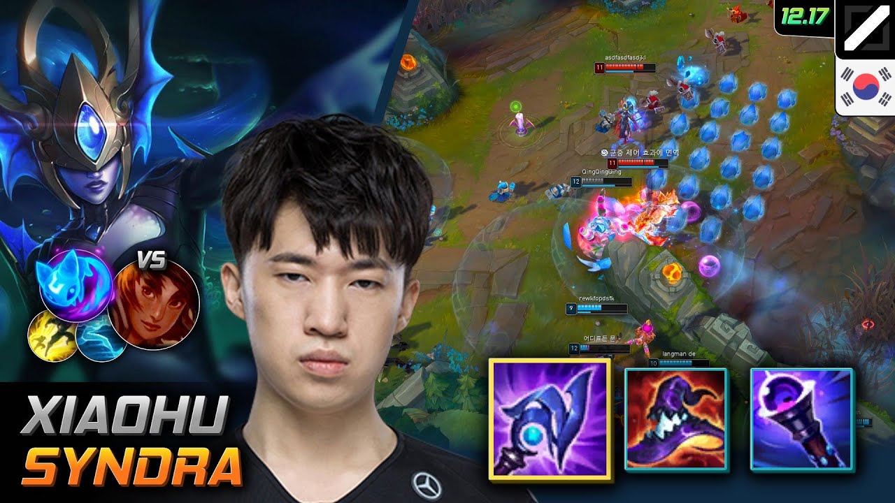 Xiaohu Mid Синдра Build Буря Людена Призыв Пушинки - Xiaohu Syndra Match Highlight - LOL KR 12.17