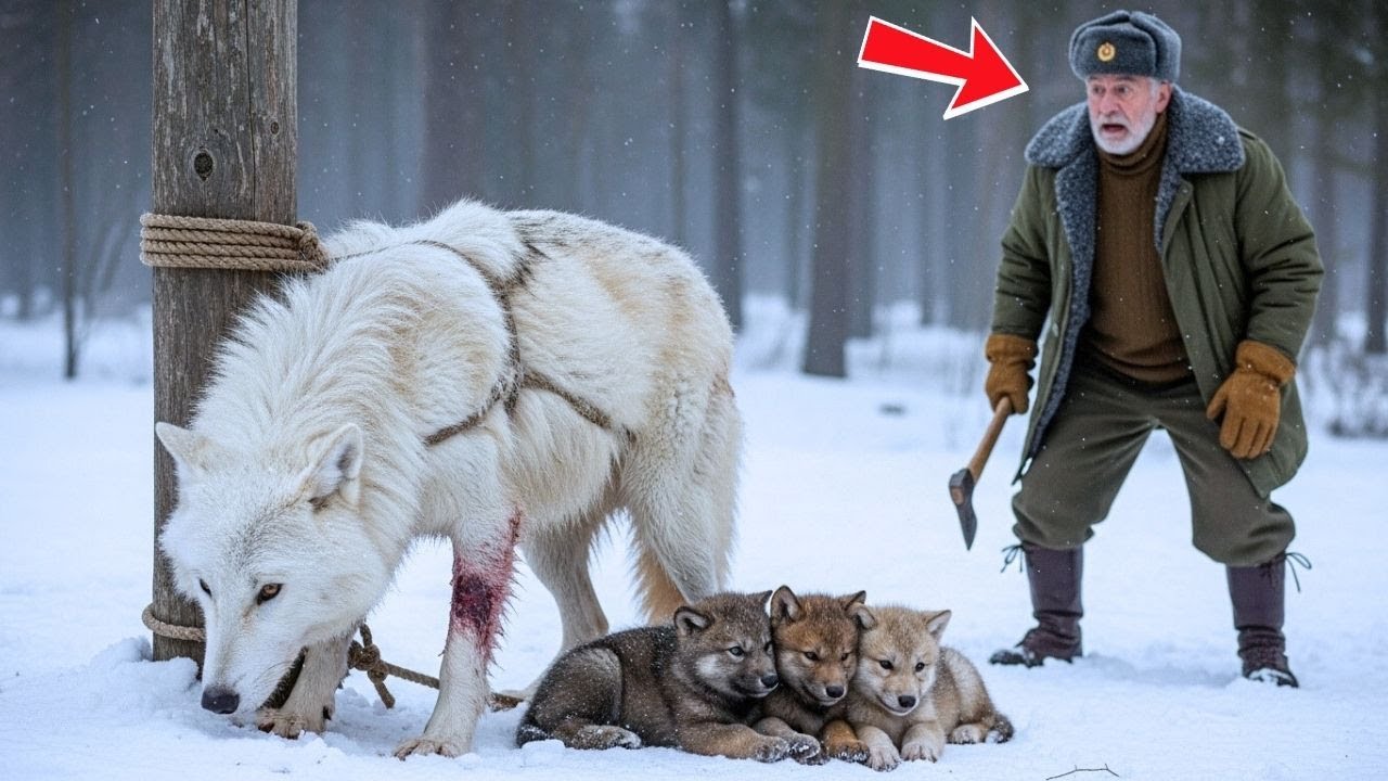 Белая волчица, брошенная умирать в снегу с тремя детёнышами — пока старый лесник не услышал их крик