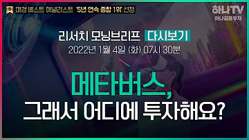 220104 메타버스, 그래서 어디에 투자해요? l 메타버스, 2022년에도 관심 집중될 것 l 리서치센터 모닝브리프
