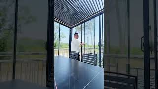 Aluminum Pergola/Gazebo/Pavilion. With motorized louver, rainwater, windproof, and LED light.