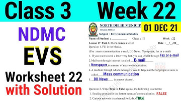 NDMC Class 3 EVS Week 22 Worksheet 22 (1/12/21) || worksheet 22 Class 3rd evs week 22 solution