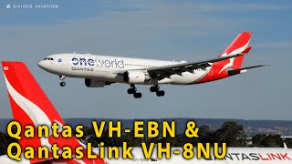 Qantas Airways (VH-EBN) arrives & QantasLink (VH-8NU)departs RW03 at Perth Airport.