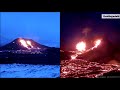 Reykjanes  eruption side by side timelapse March 29 0300am to 0742am