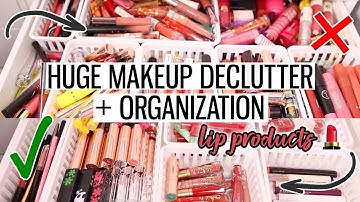 HUGE MAKEUP DECLUTTER 2021 + ORGANIZATION 😱 LIP PRODUCTS 💄 PART 1