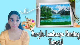 [REAL-TIME] Acrylic Landscape Painting 🏔️|Easy acrylic painting for Beginners 🌿 #acrylicpainting