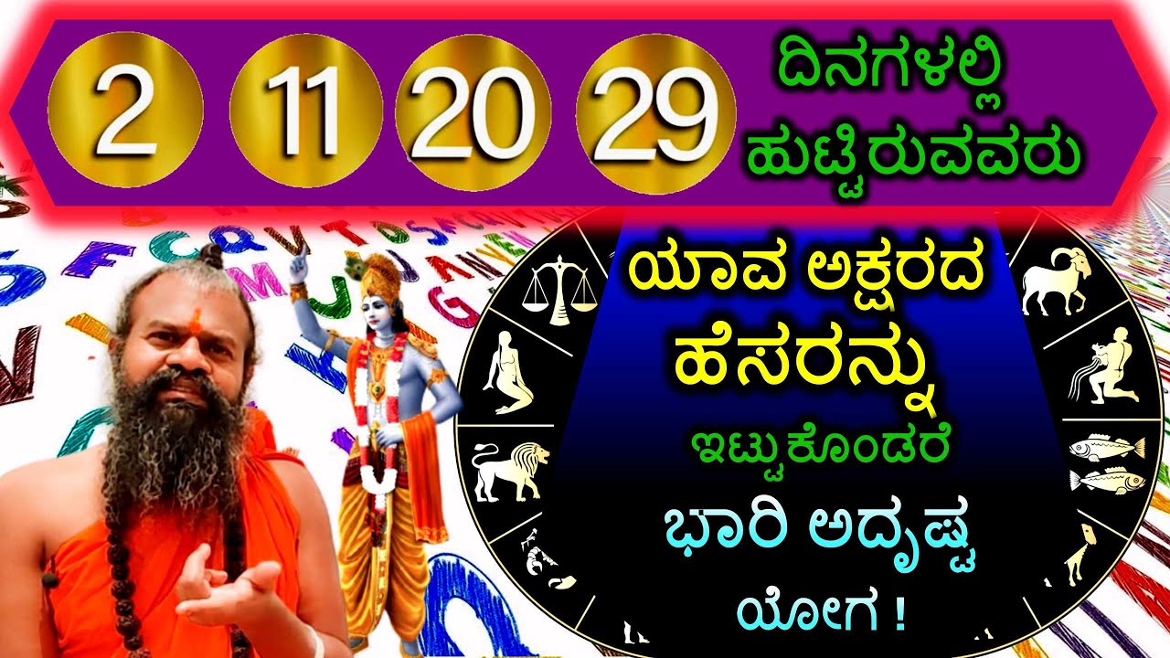 2, 11, 20, 29  ದಿನಗಳಲ್ಲಿ ಹುಟ್ಟಿರುವವರು ಯಾವ ಅಕ್ಷರದ ಹೆಸರನ್ನು ಇಟ್ಟುಕೊಂಡರೆ ಭಾರಿ ಅದೃಷ್ಟ ಯೋಗ!