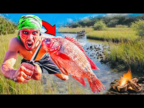 العيش الحر تحضير الطعام من البرية تحدي صيد السمك بطريقة بدائية