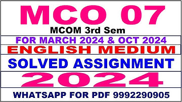 mco 7 solved assignment 2024 | mco 7 solved assignment in english 2023-24 | mcom 3rd Sem