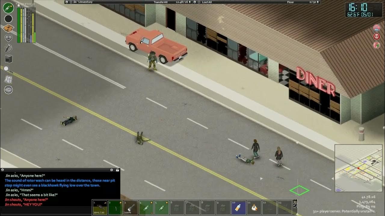 Killing two zombies with one bottle throw in Project Zomboid Days End