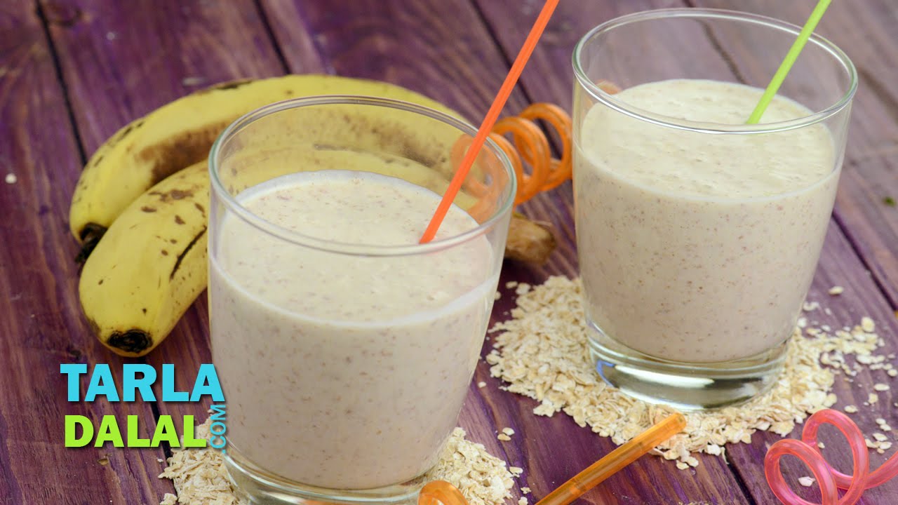 કેળા અને ઓટ્સની સમૂધી Banana Oats Smoothie (In Gujarati) by Tarla Dalal