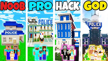 Minecraft: FAMILY POLICE STATION BUILD CHALLENGE - NOOB vs PRO vs HACKER vs GOD in Minecraft