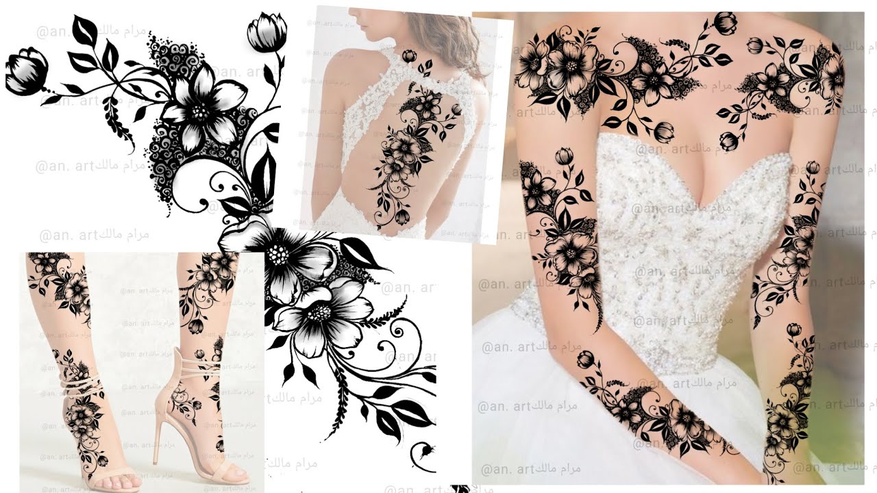 تعليم نقش للمتوسطات عرائسي نقش اسود جميل ورائع Unique and beautiful henna design