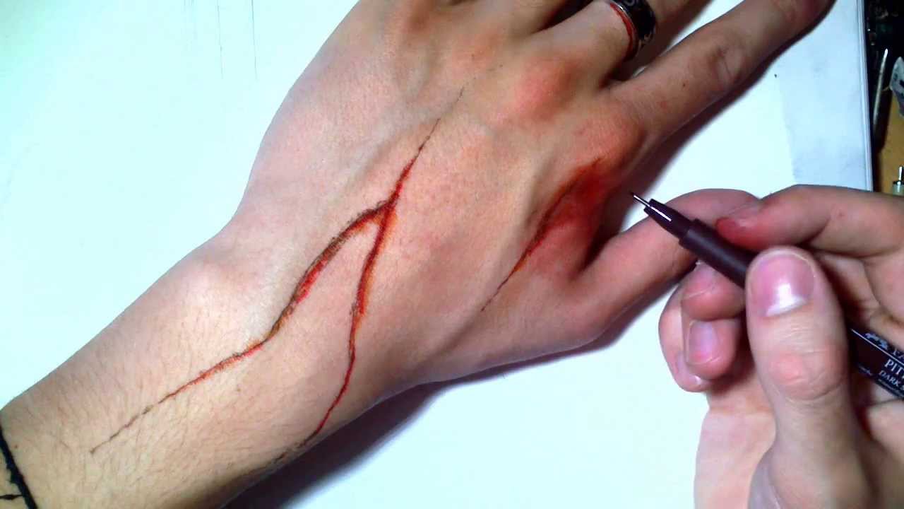 ⁣How to draw Bloody Cuts (Hand Art) - [Tuto]