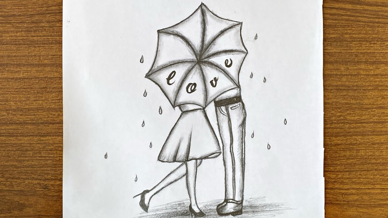 How to draw a couple with umbrella in rain  Easy drawing for girls step by  step #shorts 