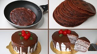 Chocolate Crepe Cake | Eggless \& Without Oven | Yummy Cake Recipe in Fry Pan