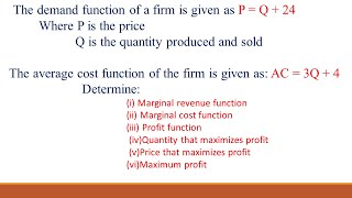 Profit Maximization  MR, MC & Maximum Profit Solved Example