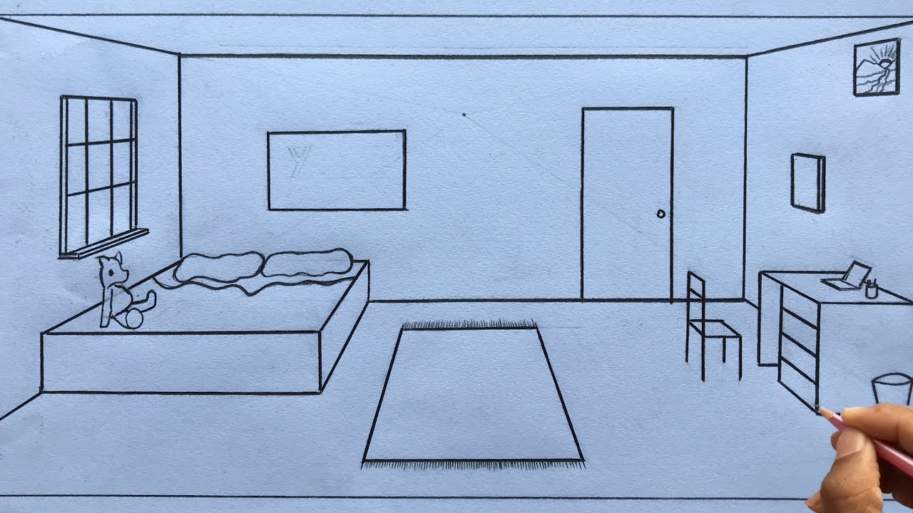 How to Draw a Room in 1Point Perspective Step by Step for Beginners   YouTube